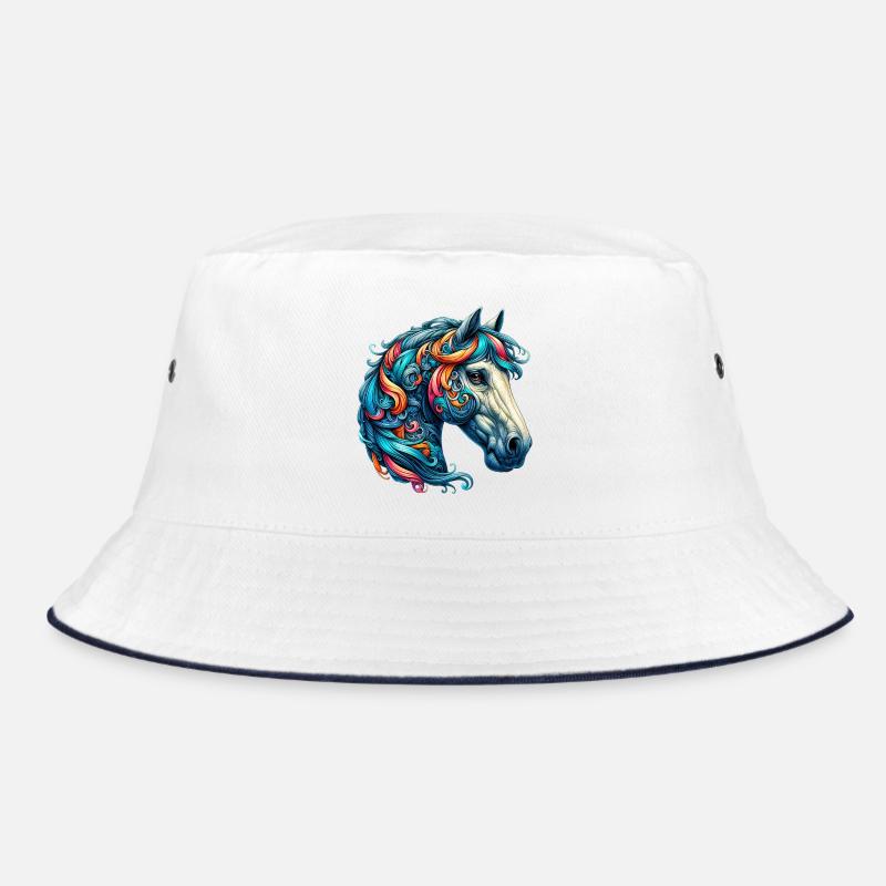 Pferd - Bucket Hat - Weiß/Navy