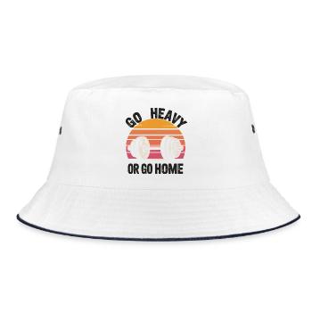Go Heavy oder Go Home Retro Langhantel - Bucket Hat - Weiß/Navy - Vorne