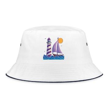 Leuchtturm mit Boot - Bucket Hat - Weiß/Navy - Vorne