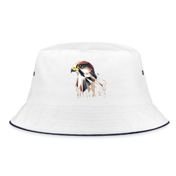 Geometrischer Falke – Eleganz und Präzision - Bucket Hat - Weiß/Navy - Vorne