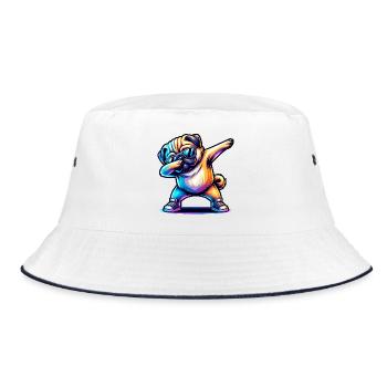 Dabbender Mops mit Sonnenbrille und Turnschuhen - Bucket Hat - Weiß/Navy - Vorne