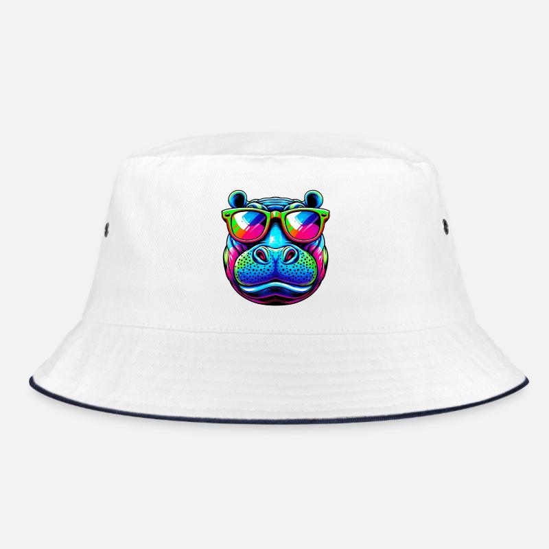 Nilpferd - Bucket Hat - Weiß/Navy
