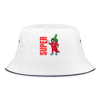 Pepper Hero: Playful Chili Mascot - Bucket Hat - white/navy - Front