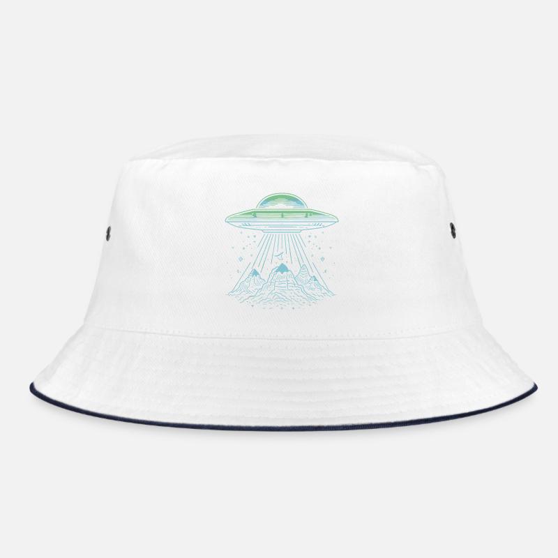 UFO Mountain Abduction - Mysterious Sci-Fi Design - Bucket Hat - white/navy