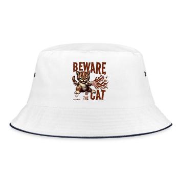 Beware of the cat - Bucket Hat - white/navy - Front