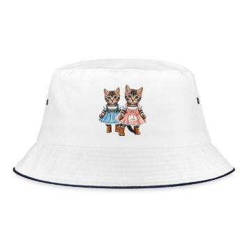 Dirndl kitties - Bucket Hat - white/navy - Front
