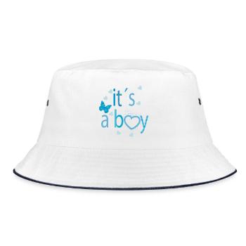 It’s a Boy – Fröhliche Typografie mit Herz - Bucket Hat - Weiß/Navy - Vorne
