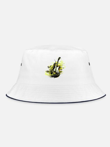 E-Gitarre Gitarre Gitarrist Musik Instrument Rock - Bucket Hat - Weiß/Navy - Vorne