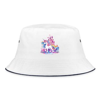 Unicorn Rainbow Castle Colorful Magic Fantasy - Bucket Hat - white/navy - Front
