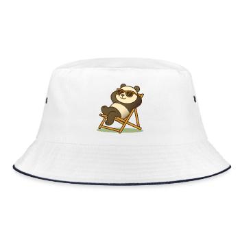 Relaxed panda with sunglasses in deck chair - Bucket Hat - white/navy - Front