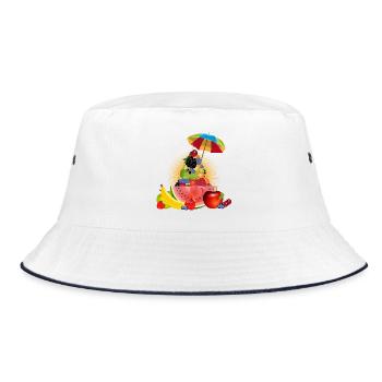 Colorful fruit pyramid with watermelon and umbrella - Bucket Hat - white/navy - Front