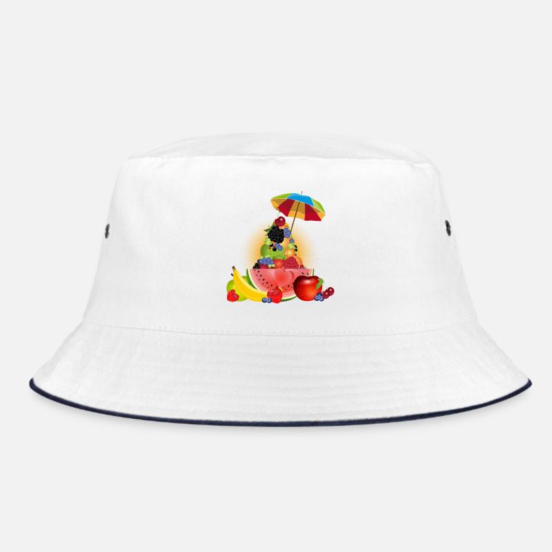 Colorful fruit pyramid with watermelon and umbrella Bucket Hat