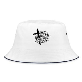 Abstract Geometric Wave Pattern T-Shirt - Bucket Hat - white/navy - Front