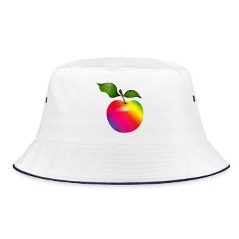Bunter Regenbogen-Apfel mit Blättern Illustration - Bucket Hat - Weiß/Navy - Vorne