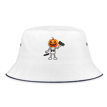 BUHRUF! Kürbis Skelett – Lustiger Halloween Spuk - Bucket Hat - Weiß/Navy - Vorne