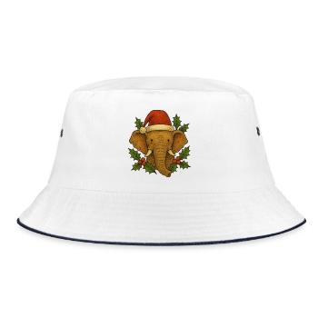 Weihnachtselefant mit Stechpalme und Weihnachtsmütze - Bucket Hat - Weiß/Navy - Vorne