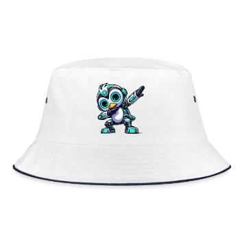 Cooler Pinguin Roboter Cyborg Mech Astronaut Dab - Bucket Hat - Weiß/Navy - Vorne