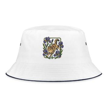 Elegant Cat Among Iris Flowers - Bucket Hat - white/navy - Front