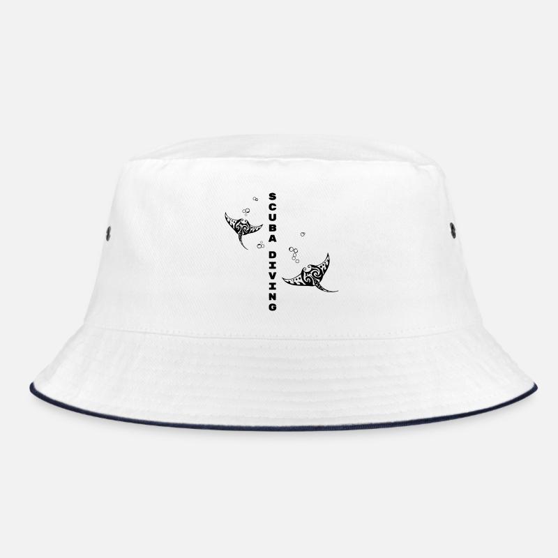 Tauchen – Stammes-Mantarochen-Design - Bucket Hat - Weiß/Navy