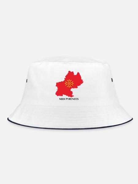 Karte der Midi-Pyrénées - Bucket Hat - Weiß/Navy - Vorne