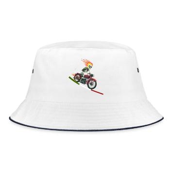 Skeleton in Motorcycle Flaming Italian Flag - Bucket Hat - white/navy - Front