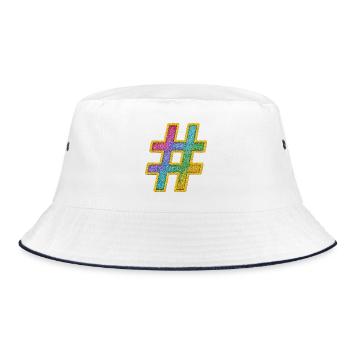 Bunter Glitzer Hashtag Dekor - Bucket Hat - Weiß/Navy - Vorne