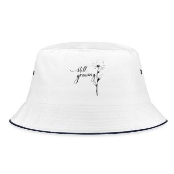 Minimalist Flower Line Art – Still Growing - Bucket Hat - white/navy - Front