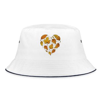 Autumn Heart Leaf Pattern - Bucket Hat - white/navy - Front