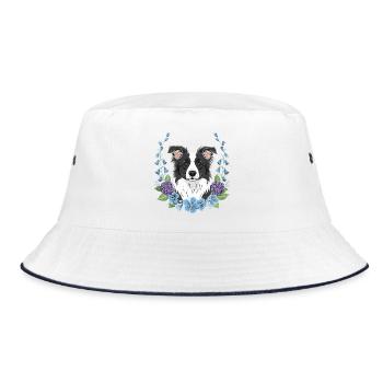 Border Collie mignon avec cadre floral - Bob - blanc/marine - Devant