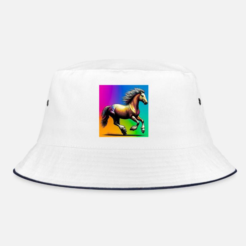 Pferd - Bucket Hat - Weiß/Navy