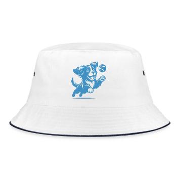 funny dog with ball, furry nose playful - Bucket Hat - white/navy - Front