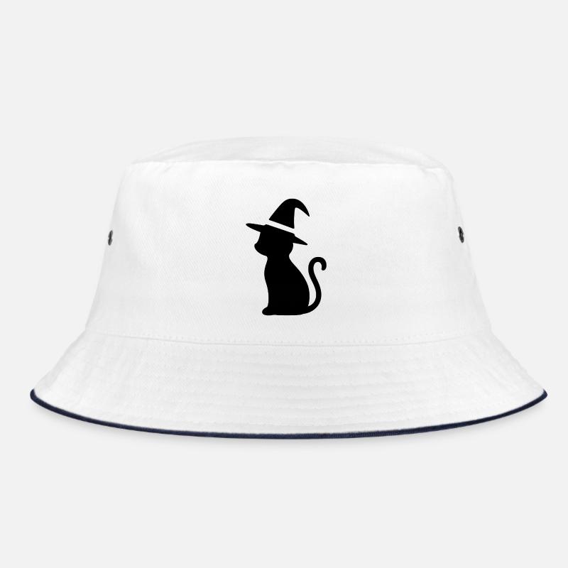 Cat with Witch Hat - Bucket Hat - white/navy