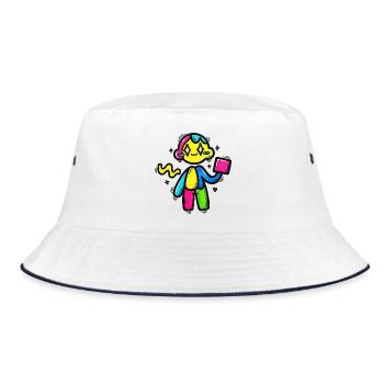 Bunter Doodle-Roboter mit Block - Bucket Hat - Weiß/Navy - Vorne