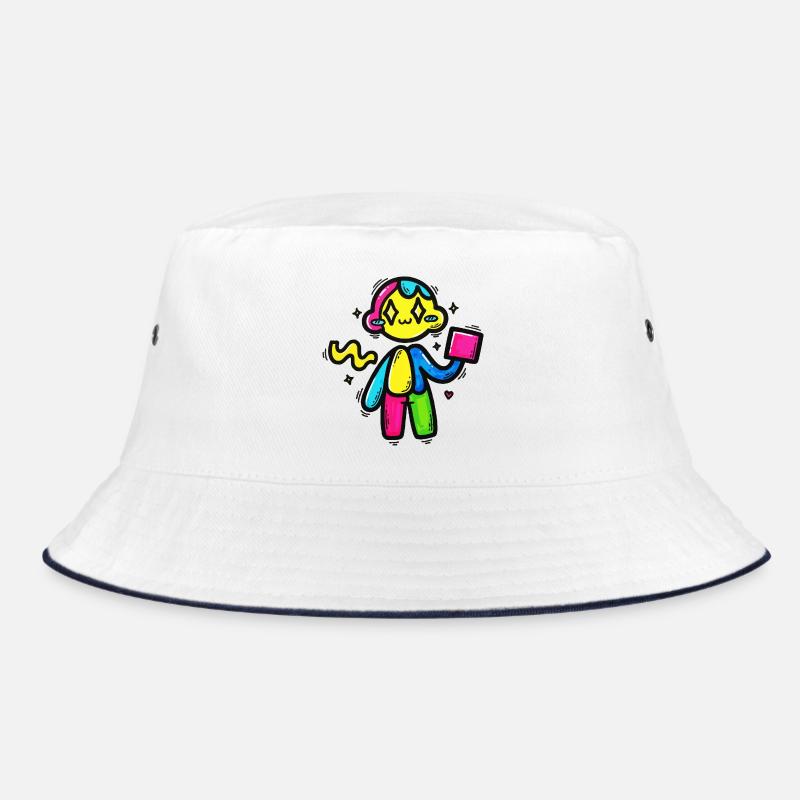 Colorful Doodle Robot With Block Bucket Hat