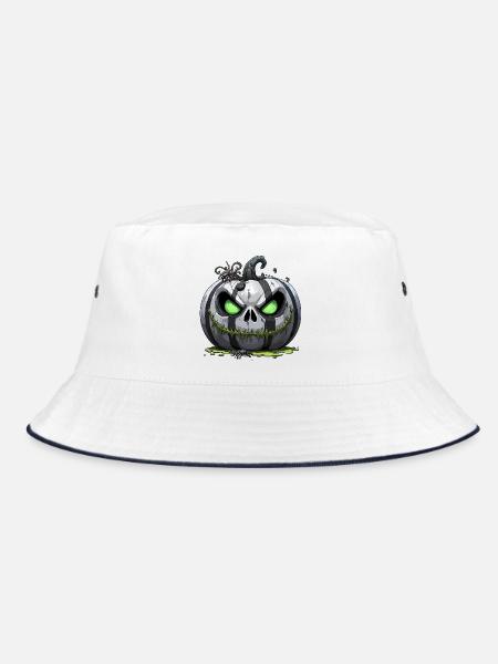 Grim Pumpkin Zombie with Green Eyes - Bucket Hat - white/navy - Front