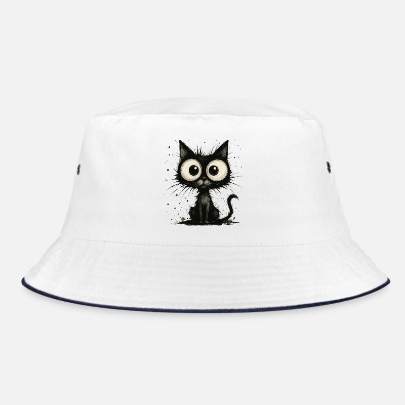 Lustige schwarze Katze mit großen Augen – splash - Bucket Hat - Weiß/Navy