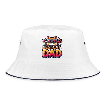 Best Cat Dad, Father Loves Cats  - Bucket Hat - white/navy - Front