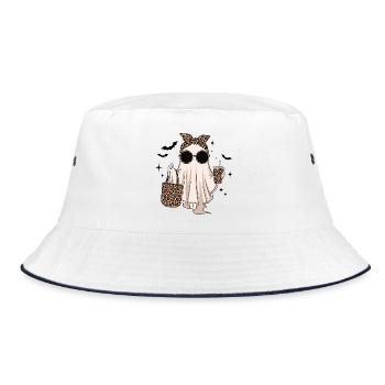 Trendy Halloween Ghost with Leo Accessories - Bucket Hat - white/navy - Front