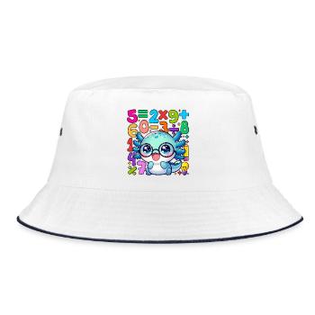 Number Day Kawaii Math Dragon with Colorful Number - Bucket Hat - white/navy - Front