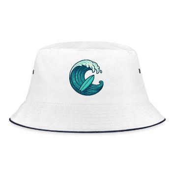 Surf Welle – Retro Surfbrett Design - Bucket Hat - Weiß/Navy - Vorne
