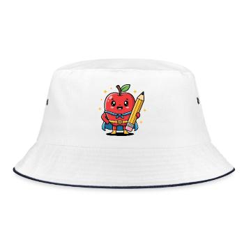 Lehrer Cartoon Obst mit Bleistift - Bucket Hat - Weiß/Navy - Vorne