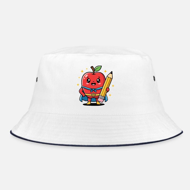 Lehrer Cartoon Obst mit Bleistift Bucket Hat