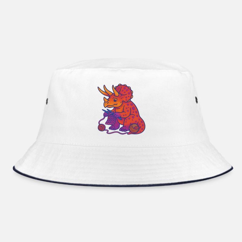 Knit Dino Triceratops Neon Gradient Bucket Hat