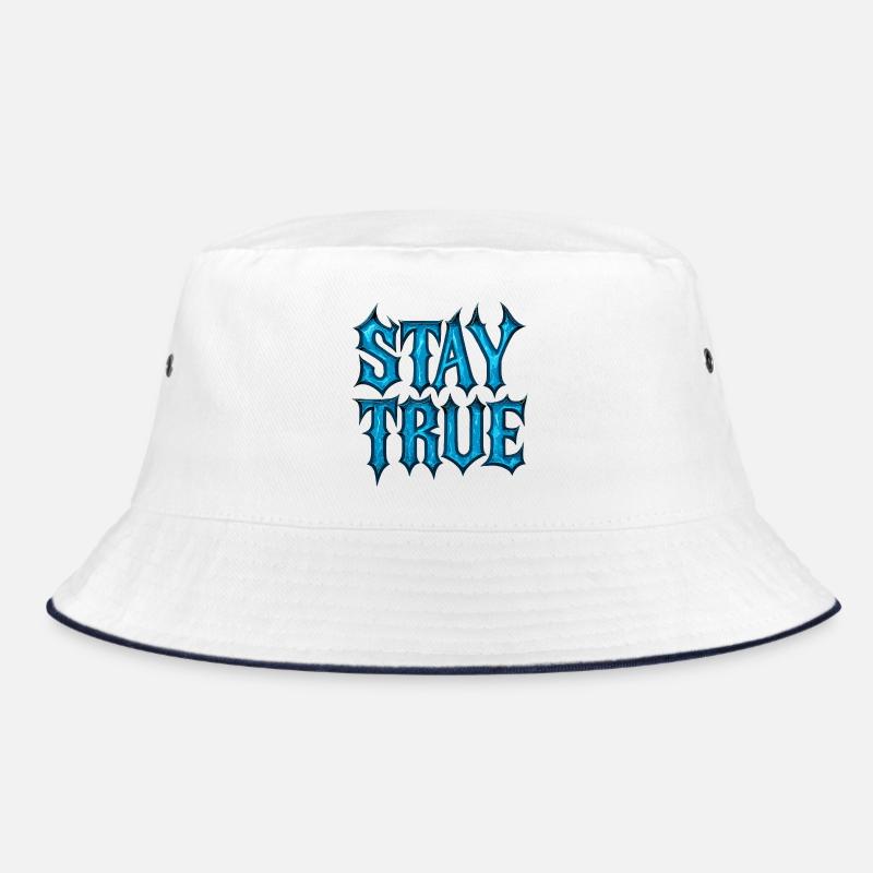 Stay True Design – Sei du selbst Statement - Bucket Hat - Weiß/Navy