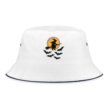 Flying Witch with Bats – Halloween Design - Bucket Hat - white/navy - Front