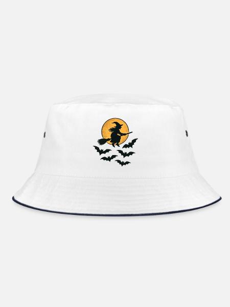Flying Witch with Bats – Halloween Design - Bucket Hat - white/navy - Front
