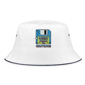 Y2K Retro – Insert Disk to Continue - Bucket Hat - Weiß/Navy - Vorne