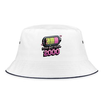 Y2K Retro – Low Battery Since 2000 - Bucket Hat - Weiß/Navy - Vorne
