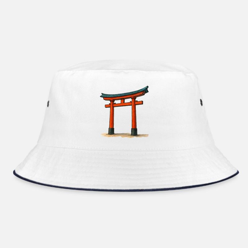 Red Shinto Torii Gate Illustration Bucket Hat