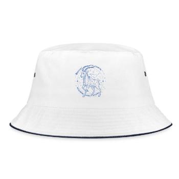 Steinbock Sternzeichen Geschenk – Erde & Sterne Design - Bucket Hat - Weiß/Navy - Vorne